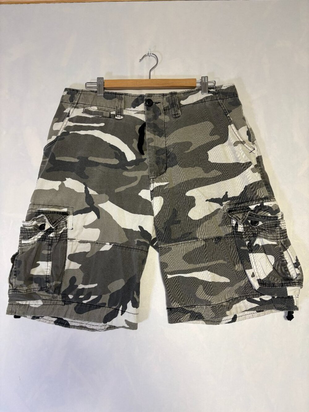 Men’s Grey Camo Cargo Shorts Military Utility Y2K Streetwear